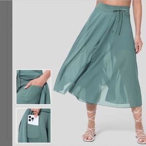 HALARA 2 in 1 Midi Skirt Skort Sz L Drawstring Faux Wrap Beach Cruise Resort NWT